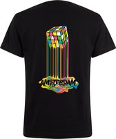 Zwart Neon Tshirt Rubik's cube Amsterdam L