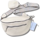 Lundholm heuptasje dames groot gebroken wit met tassenriem bag strap lichtblauw wit - heuptas dames met brede riem - cadeau voor vriendin | Gudvangen serie