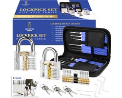 Gluxury® Uitgebreide 32 delig Lockpick Set met 3 sloten - Lock pick gereedschap tools - Meest Uitgebreide Set - Lock Picking Voor Beginners en Professionals - Lock Pick Set met Opbergetui - inclusief E-Book