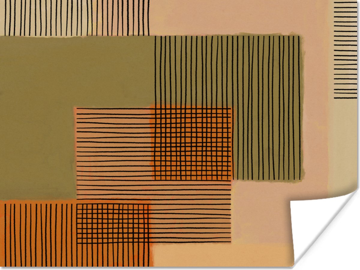 Poster Abstract - Lijnen - Kubus - Patchwork - 120x90 cm