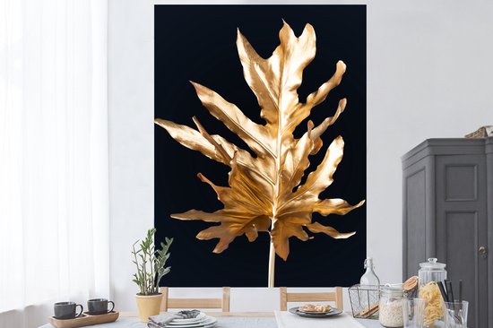 Muurstickers - Sticker Folie - Bladeren - Goud - Herfst - Natuur - Luxe - 120x160 cm - Plakfolie - Muurstickers Kinderkamer - Zelfklevend Behang XXL - Zelfklevend behangpapier - Stickerfolie