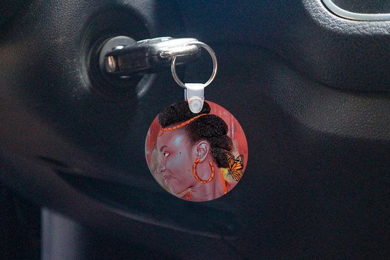 Porte-clés - Vintage - Femme - Portrait - Papillon - Rouge - Plastique - Rond - Cadeaux à distribuer