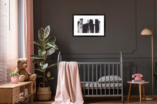 Cadre photo avec affiche - Peinture - Abstrait - Zwart - Wit - 60x40 cm - Cadre pour affiche