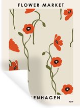 Muurstickers - Sticker Folie - Bloemen - Copenhagen - Rood - Pastel - 60x80 cm - Plakfolie - Muurstickers Kinderkamer - Zelfklevend Behang - Zelfklevend behangpapier - Stickerfolie