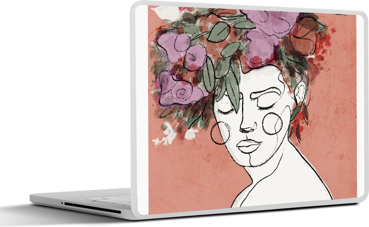 Laptop sticker - 10.1 inch - Portret - Vrouw - Bloemen - Pastel - 25x18cm - Laptopstickers - Laptop skin - Cover