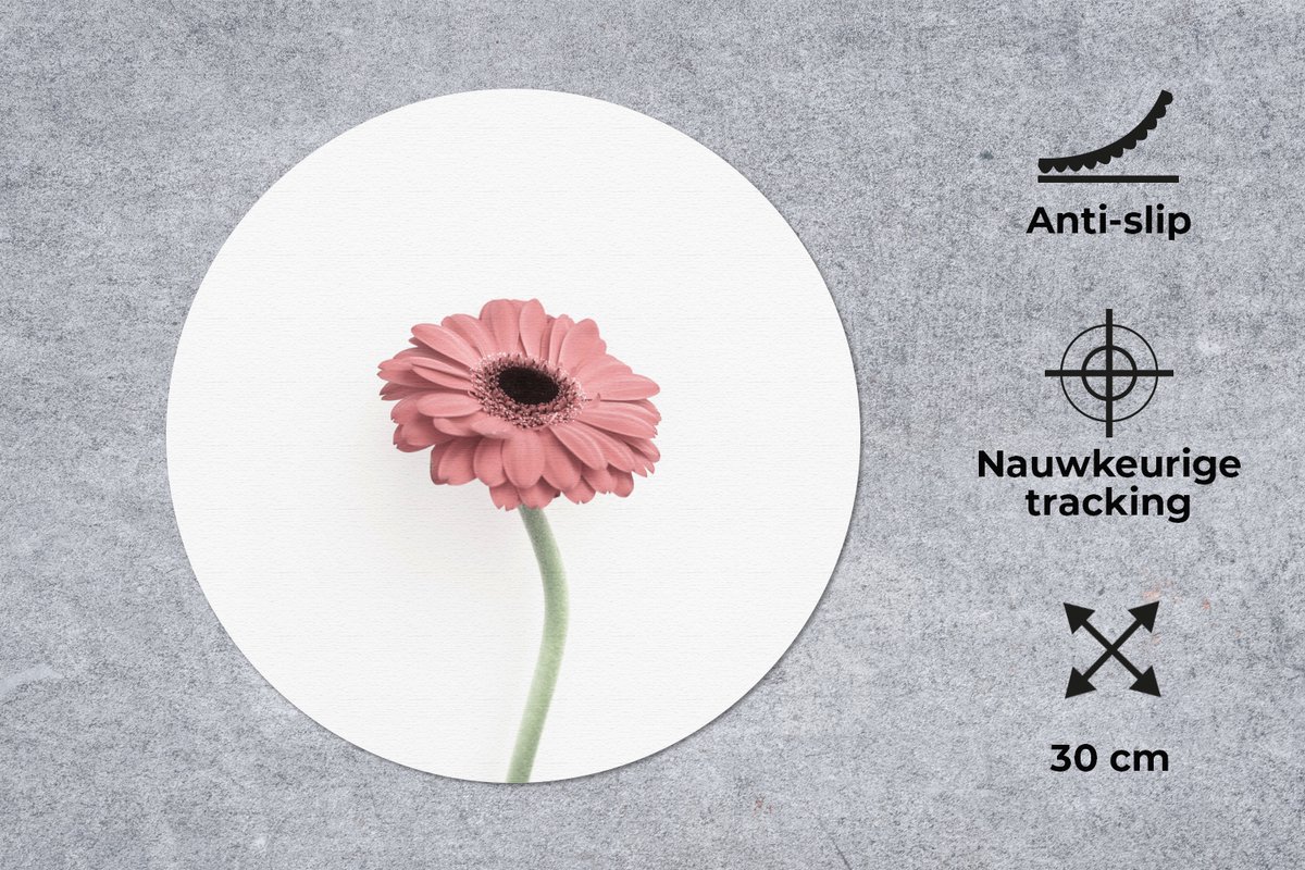 Muismat rond 30x30 cm - Mousepad Bloemen - Roze - Natuur - Wit - Plant - Ronde muismatten