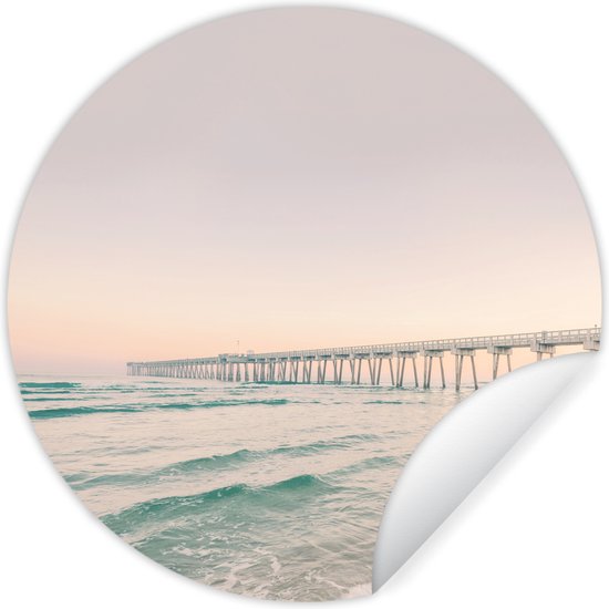 WallCircle - Stickers muraux - Cercle de Papier Peint - Mer - Plage - Pont - Nature - Coucher de Soleil - 30x30 cm - Cercle Mural - Auto Adhésif - Autocollant Rond de Papier Peint