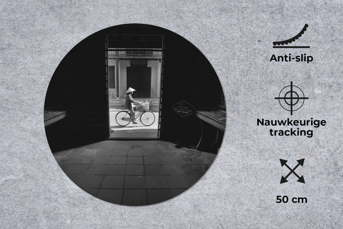 Muismat rond 50x50 cm - Mousepad Deur - Fiets - Straat - Architectuur - Ronde muismatten