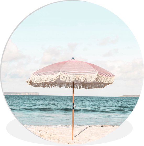 WallCircle - Wandcirkel ⌀ 90 - Parasol - Strand - Zee - Wolken - Ronde schilderijen woonkamer - Wandbord rond - Muurdecoratie cirkel - Kamer decoratie binnen - Wanddecoratie muurcirkel - Woonaccessoires