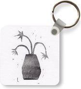 Sleutelhanger - Uitdeelcadeautjes - Plant - Vaas - Zwart - Wit - Bloem - Plastic