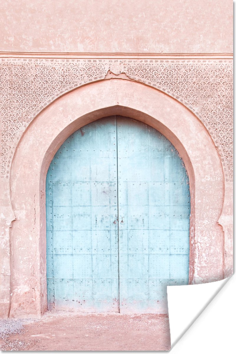 Poster Deur - Roze - Blauw - Poort - 40x60 cm