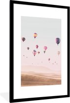 Fotolijst inclusief poster - Posterlijst met passe partout - Fotokader roze luchtballon - Ingelijste posters - Photo frame natuur - Zwarte lijst 60x90 - Muurdecoratie slaapkamer - Schilderijlijst - Decoratie woonkamer - Wanddecoratie