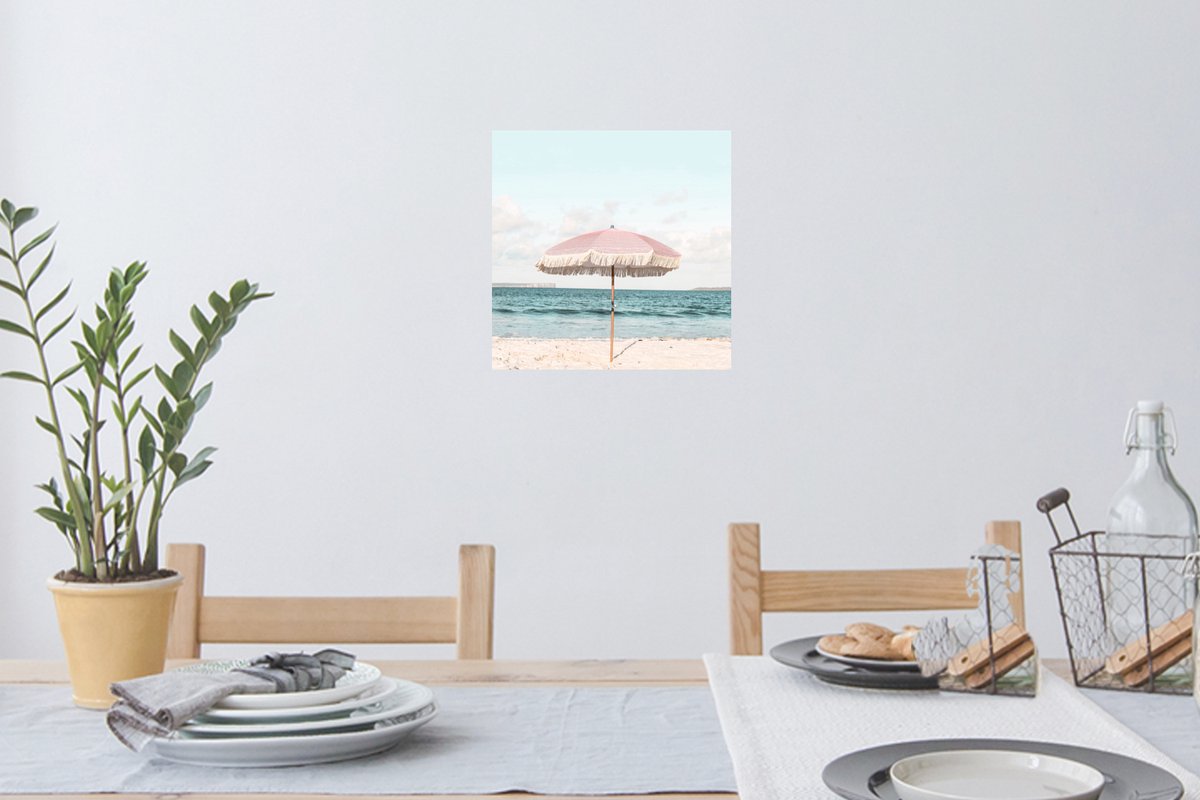 Muurstickers - Sticker Folie - Parasol - Strand - Zee - Wolken - 30x30 cm - Plakfolie - Mu