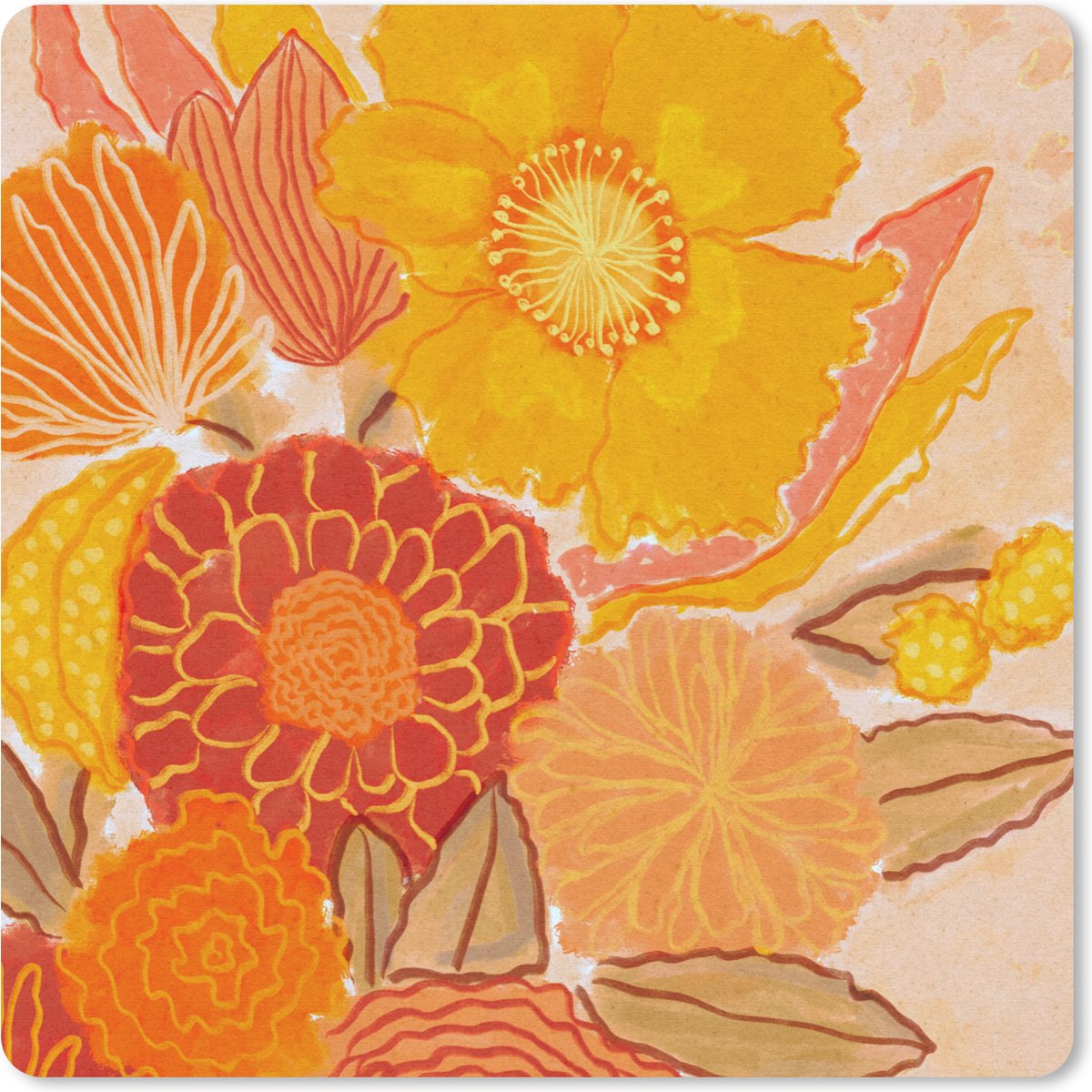 Muismat 30x30 cm - Mousepad Vintage - Boeket - Bloemen - Geel - Kleuren - Muismatten