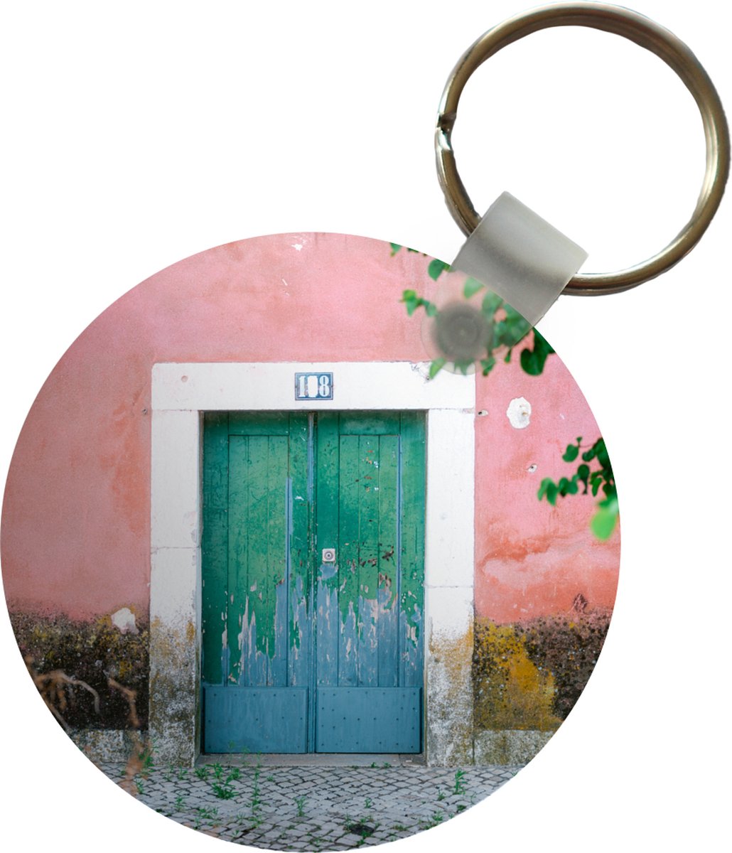 Sleutelhanger - Deur - Groen - Roze - Verf - Plastic - Rond - Uitdeelcadeautjes