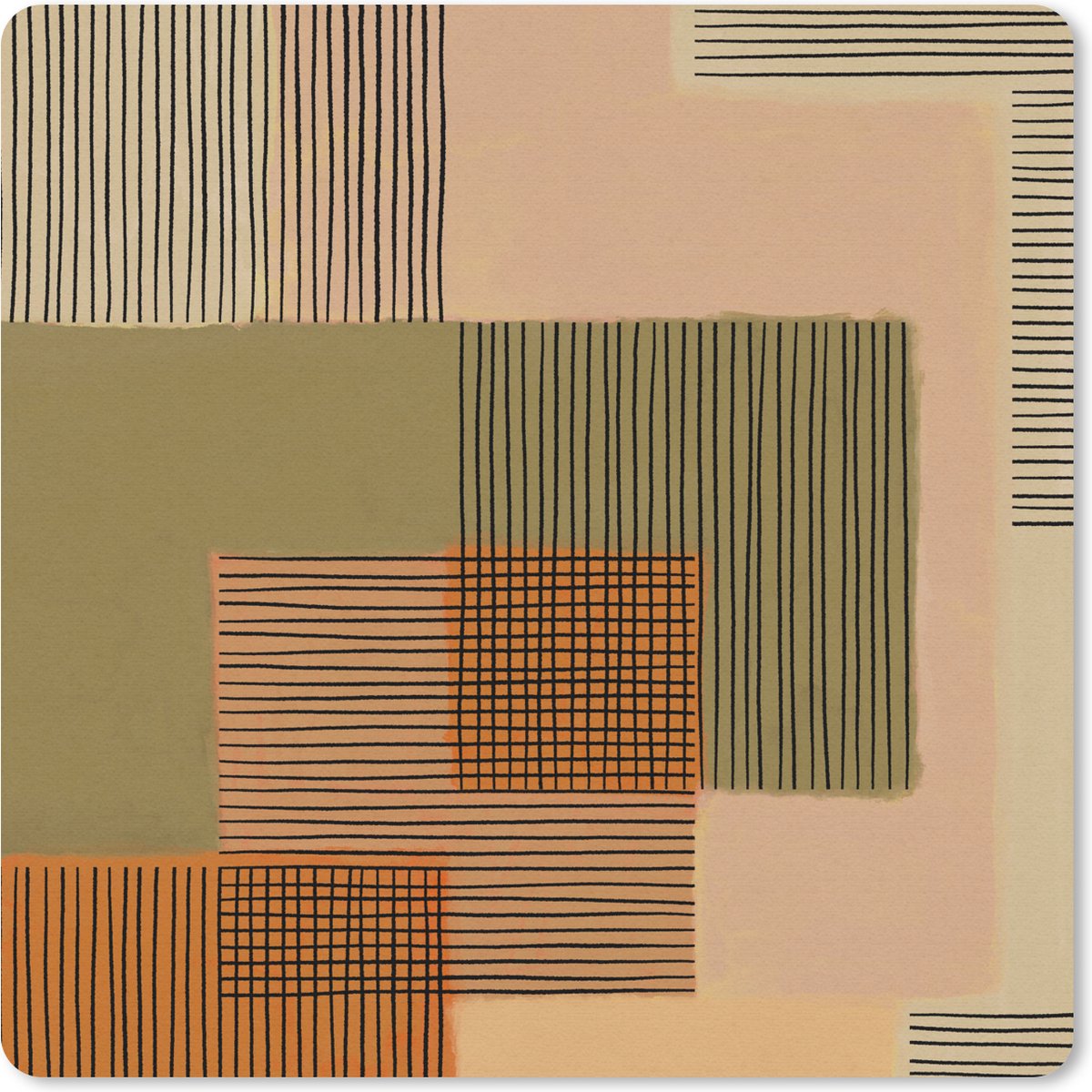 Muismat 30x30 cm - Mousepad Abstract - Lijnen - Kubus - Patchwork - Muismatten