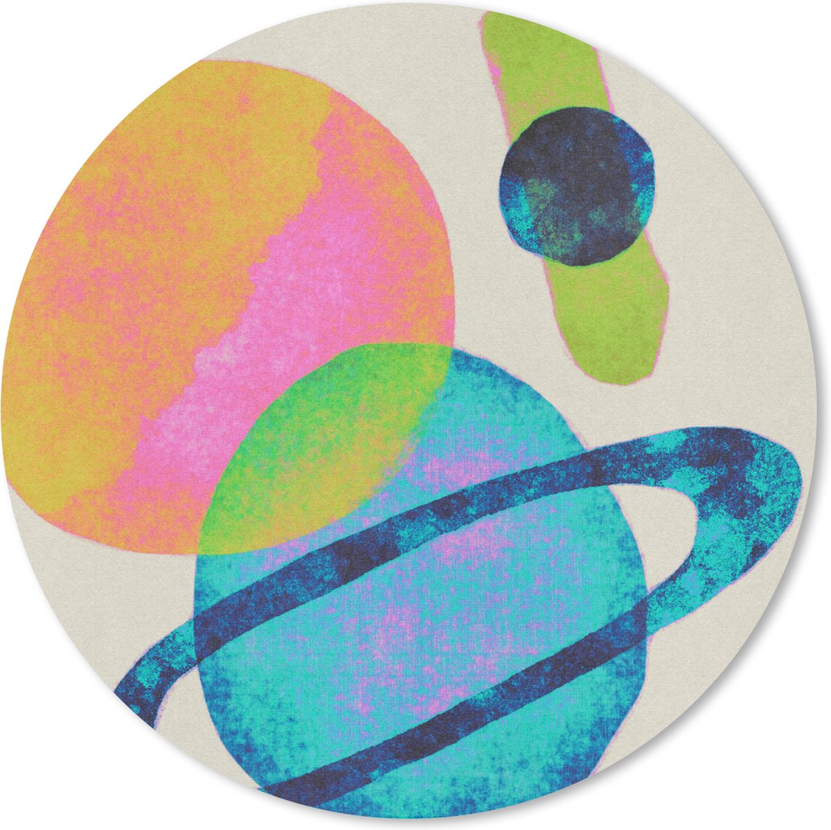 Muismat rond 20x20 cm - Mousepad Planeten - Abstract - Neon - Verf - Ronde muismatten