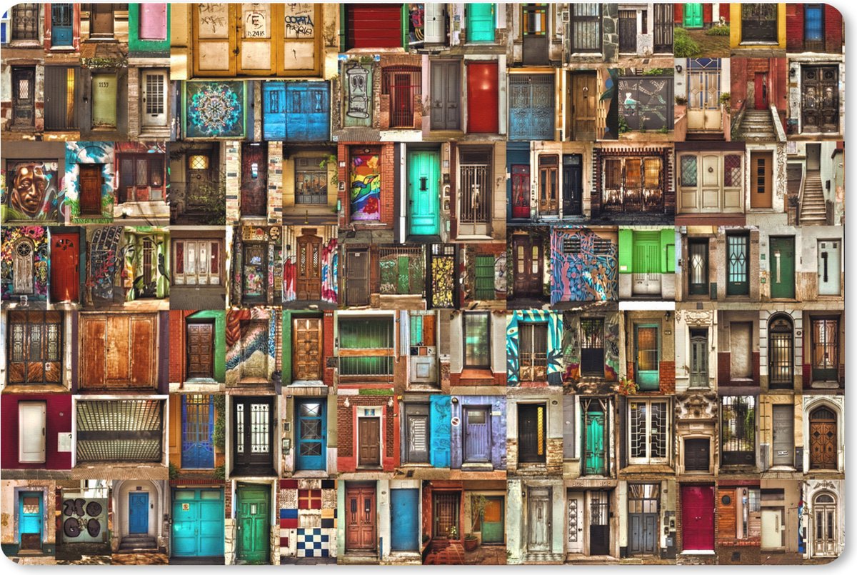 Muismat XXL 120x80 cm - Bureau onderlegger - Bureau mat Deuren - Kleurrijk - Collage - Architectuur - Bureaumat - Gaming mousepad xl - Bureaulegger groot - Computer deskmat