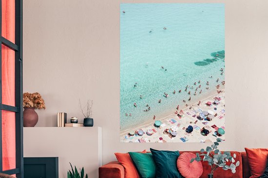 Affiche Mer - Plage - Parasols - Blauw - Été - 120x180 cm XXL