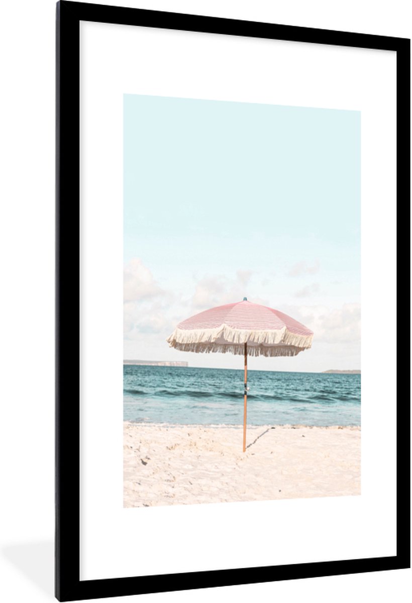 Fotolijst incl. Poster - Parasol - Strand - Zee - Wolken - 60x90 cm - Posterlijst