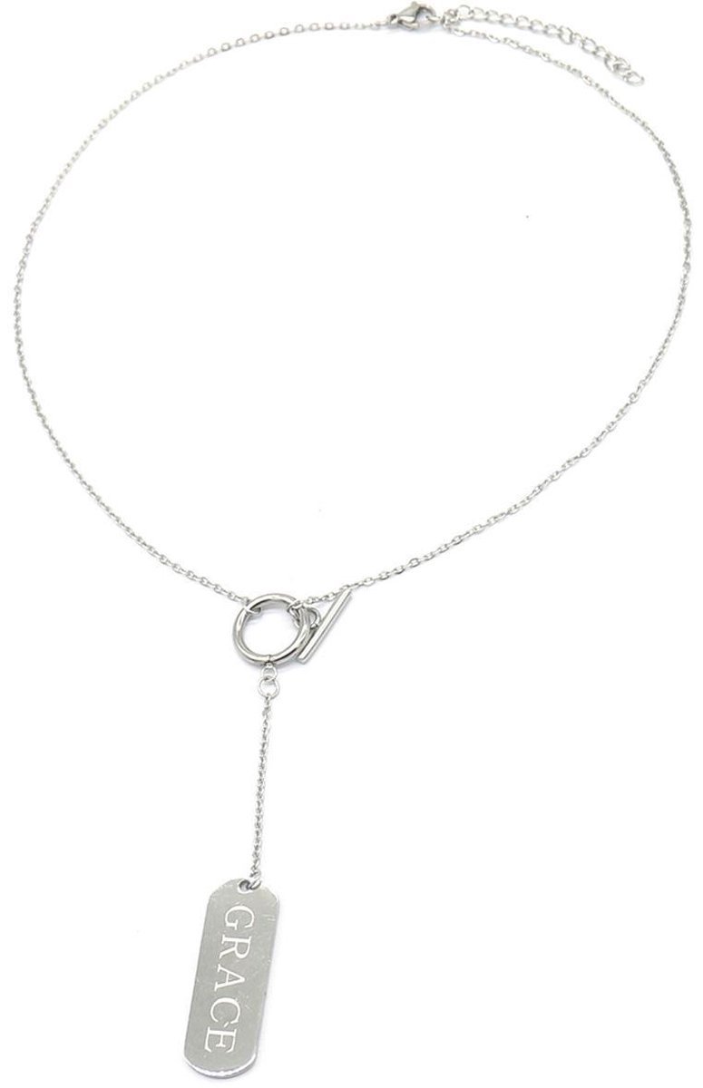 Christelijke zilverkleurige ketting met GRACE bedel – christelijk sieraad - cadeau - Jezus - God - kado - geloof – christelijke halsketting -