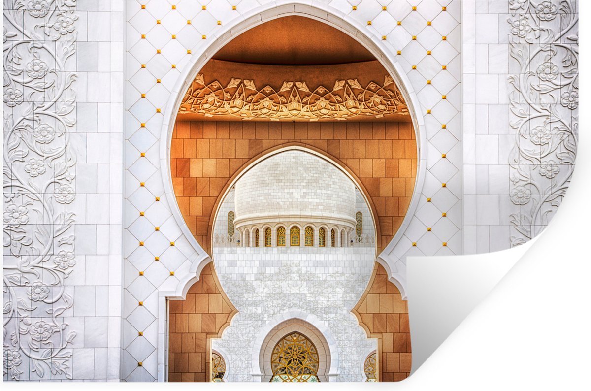 Muurstickers - Sticker Folie - Poort - Architectuur - Wit - Goud - 60x40 cm - Plakfolie -