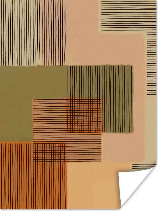 Poster Abstract - Lijnen - Kubus - Patchwork - 120x160 cm XXL