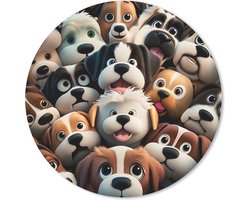 Muismat rond 20x20 cm - Mousepad Hond - Dieren - Patronen - Bruin - Meisjes - Jongens - Ronde muismatten