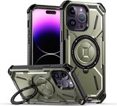 Hoesje geschikt voor iPhone 11 Pro - Backcover - Geschikt voor MagSafe - Rugged Armor - Extra valbescherming - Ringhouder - TPU - Groen