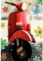 Een blanco kaart met een rode scooter op de straat. Een leuke kaart om zo te geven of om bij een cadeau te voegen. Een dubbele wenskaart inclusief envelop en in folie verpakt.
