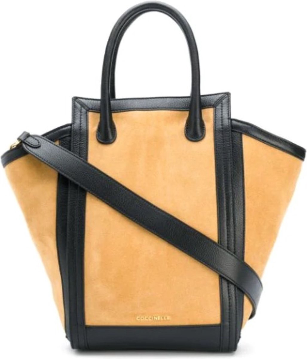 SAC MAIN COCCINELLE CAMEL DAIM NOIR MOD LE MADELAINE bol