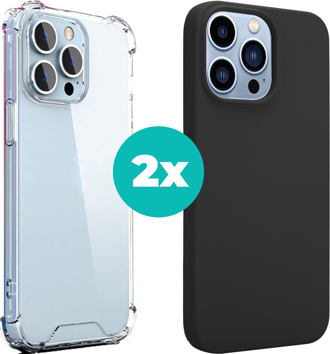 Hoesje geschikt voor iPhone 14 Pro hoesje bundel - Silicone case en transparant case - 2 hoogwaardige hoesjes voor Hoesje geschikt voor iPhone 14 Pro - Bundel van Zwart en Transparant hoesje