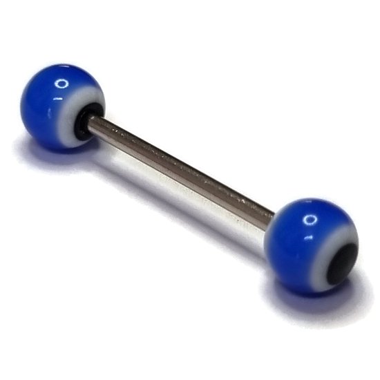 Tongpiercing acryl blauw wit zwart