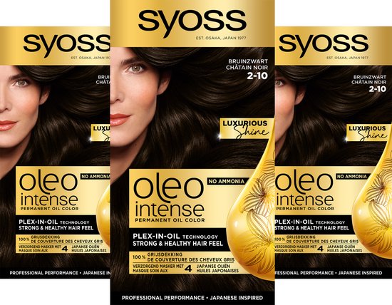 Syoss Oleo Intense - Haarverf - 2-10 Bruinzwart - Voordeelverpakking - 3  Stuks | bol