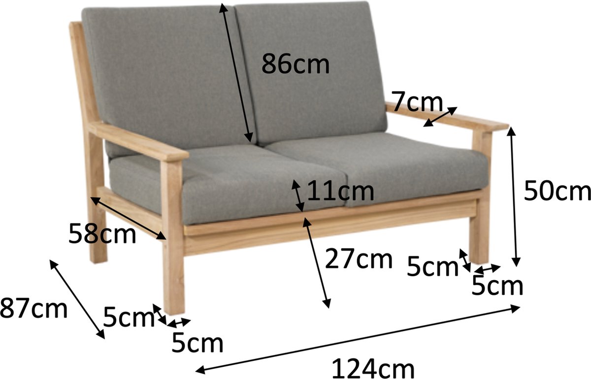 Lesli Living Loungebank Teak 124 cm incl. Kussen