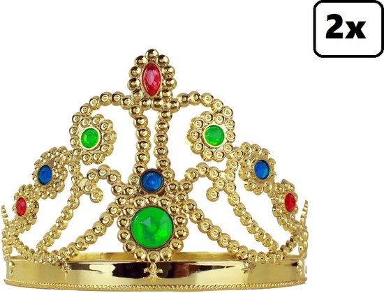 2x Tiara verstelbaar goud volwassenen - Queen festival prinses thema feest party