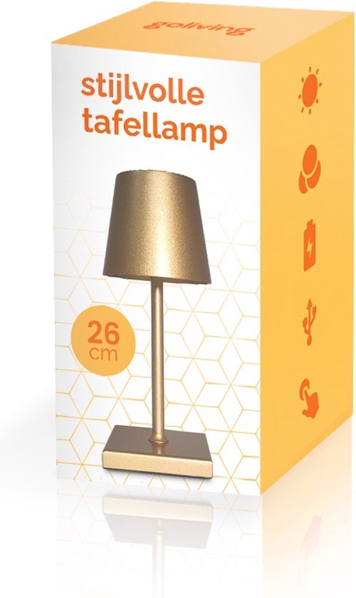 Goliving Tafellamp Oplaadbaar – Draadloos en dimbaar – Moderne touch lamp – Nachtlamp Slaapkamer – 26 cm – Goud - Goliving