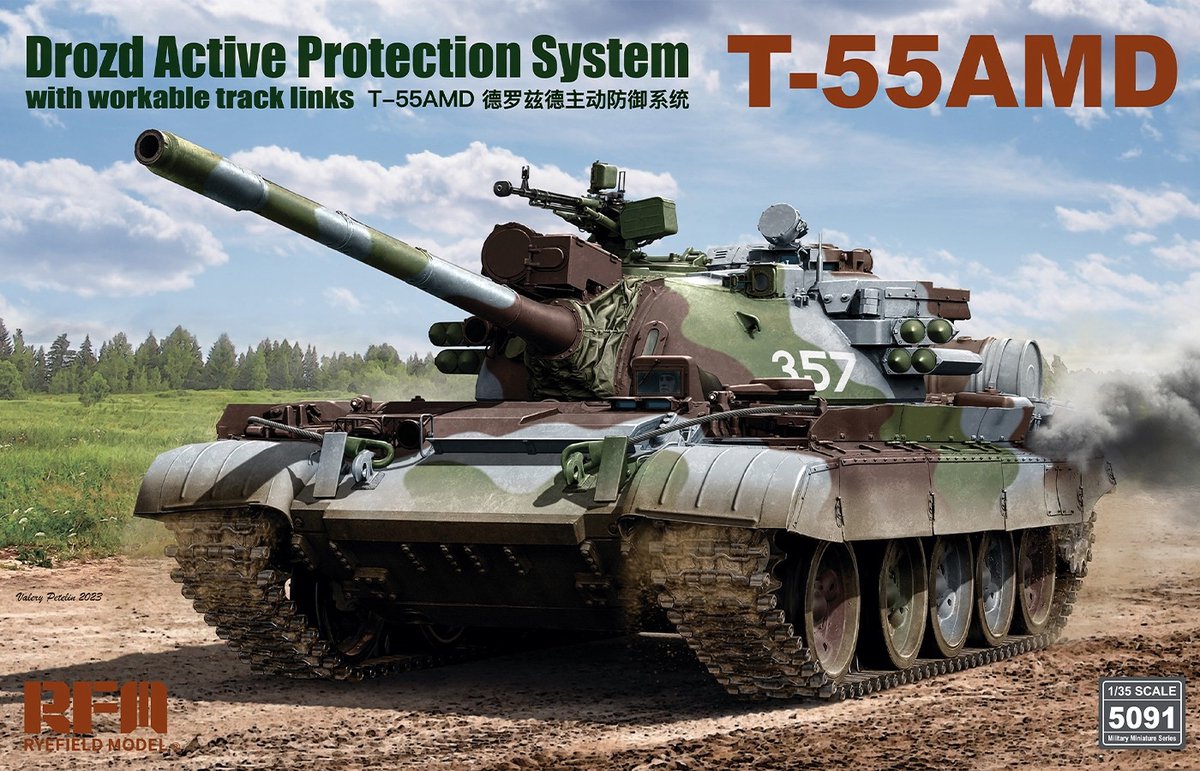 Rye Field Model Modelbouwpakket Militaire voertuigen - 5091 T-55AMD - Drozd APS w/workable track links Plastic - 1:35 - Modelbouw