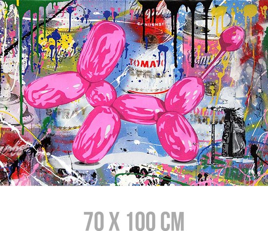 Allernieuwste.nl® Canvas Schilderij Graffiti Ballon Hond - Modern Graffitti Streetart - Poster - 70 x 100 cm - Kleur