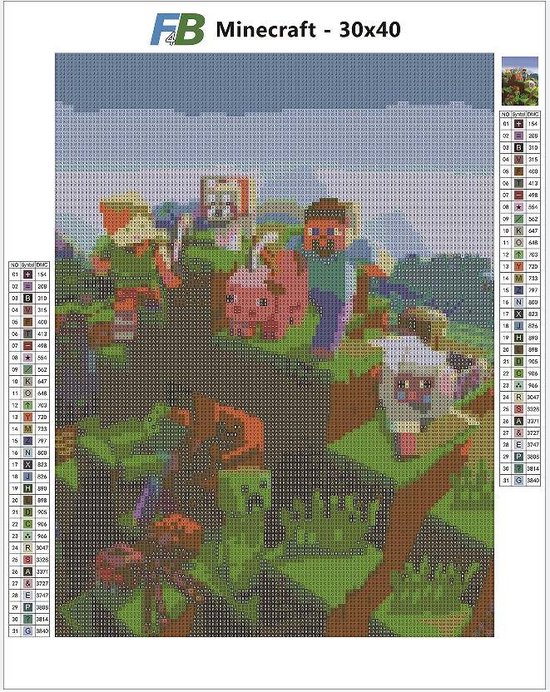 F4B Minecraft Diamond Painting 30x40cm Vierkante Steentjes Mojang
