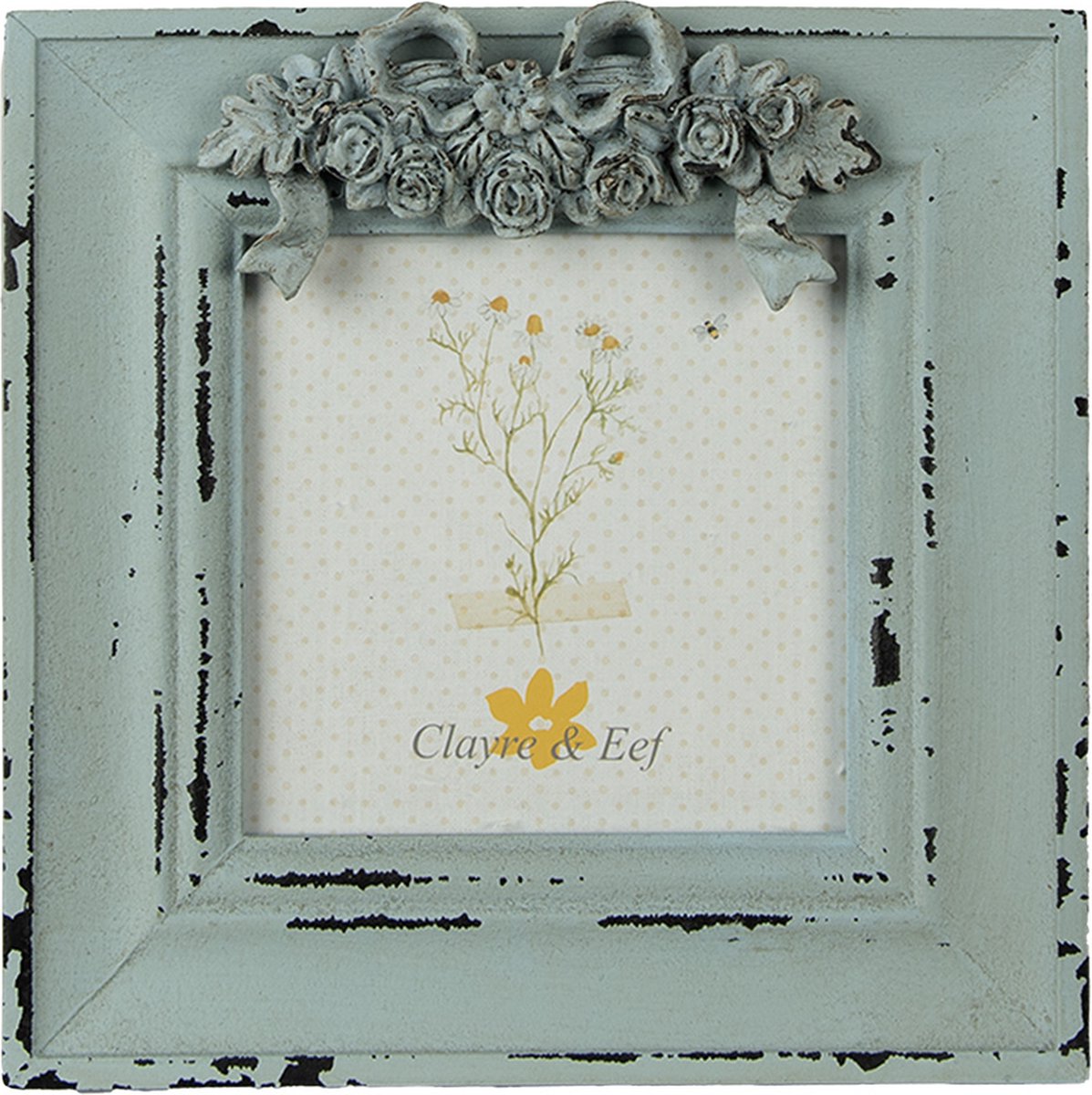 Clayre & Eef Fotolijst 10x10 cm Groen MDF Bloemen