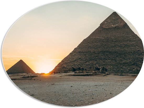 PVC Schuimplaat Ovaal - Woestijn met Piramides - Egypte - 80x60 cm Foto op Ovaal (Met Ophangsysteem)