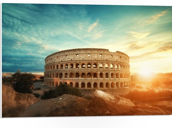 PVC Schuimplaat - Zonsondergang achter het Colesseum in Rome, Italië - 75x50 cm Foto op PVC Schuimplaat (Met Ophangsysteem)