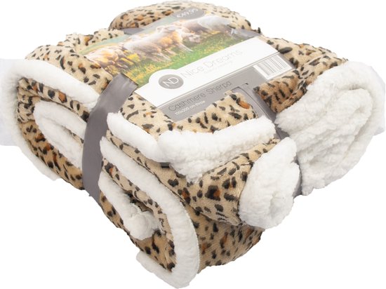 Beautissu XXL Sherpa Deken Plaid 220x240 cm Alina - Dik Fluffy Winter Fleece Plaid Sofa Beige/Wit - Warm Bankdeken met Schapenvacht Uitstraling