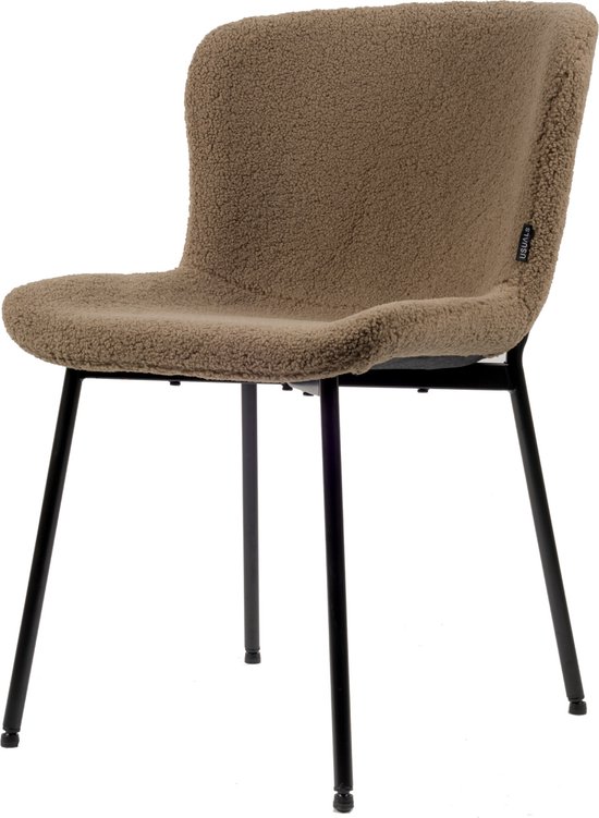Chaise Blossom - Teddy Taupe - Chaise de salle à manger Design - Pieds acier Zwart - Tissu Teddy