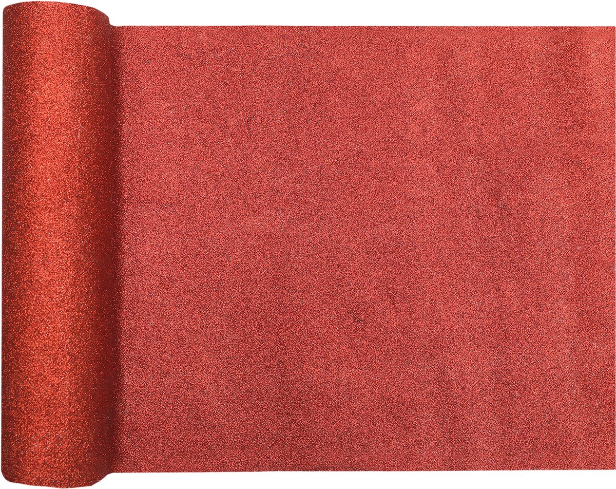 Santex Glitter Tafelloper op rol - 2x - rood - 28 x 300 cm - polyester