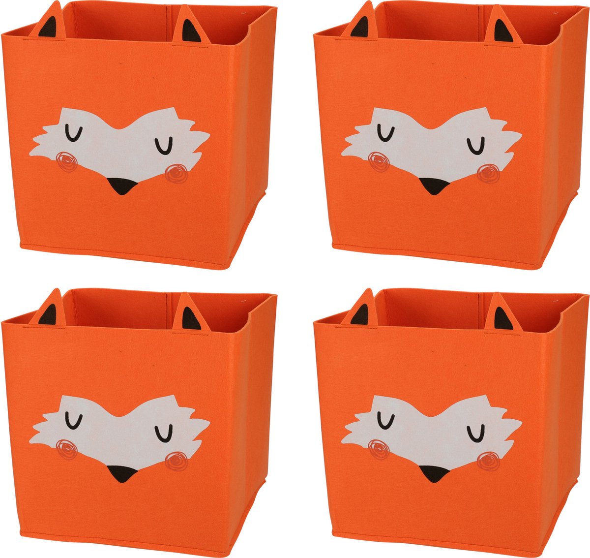 Opbergmand vilt kinderkamer - 4x stuks - dieren thema vos - 32 cm
