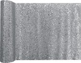 Santex Kerstdiner glitter tafelloper op rol - zilver - 28 x 300 cm - polyester