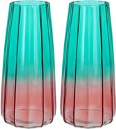 Bellatio Design Bloemenvaas - 2x - blauw/roze gekleurd - glas - D10 x H21 cm - vaas