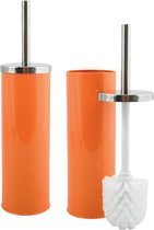 MSV Toiletborstel in houder/wc-borstel - 2x - metaal - oranje - 38 cm
